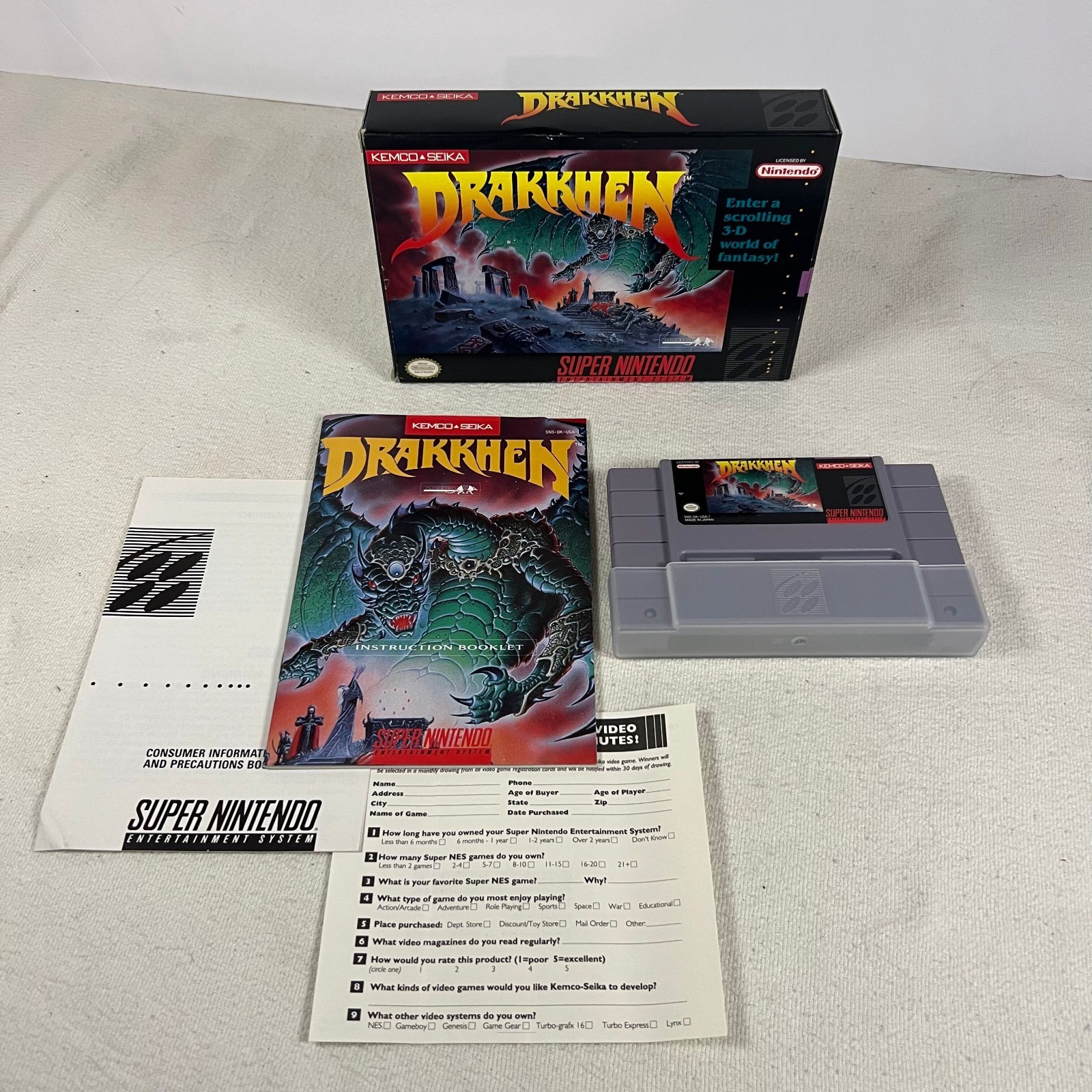 Drakkhen Super Nintendo 1991 SNES CIB Complete Manual