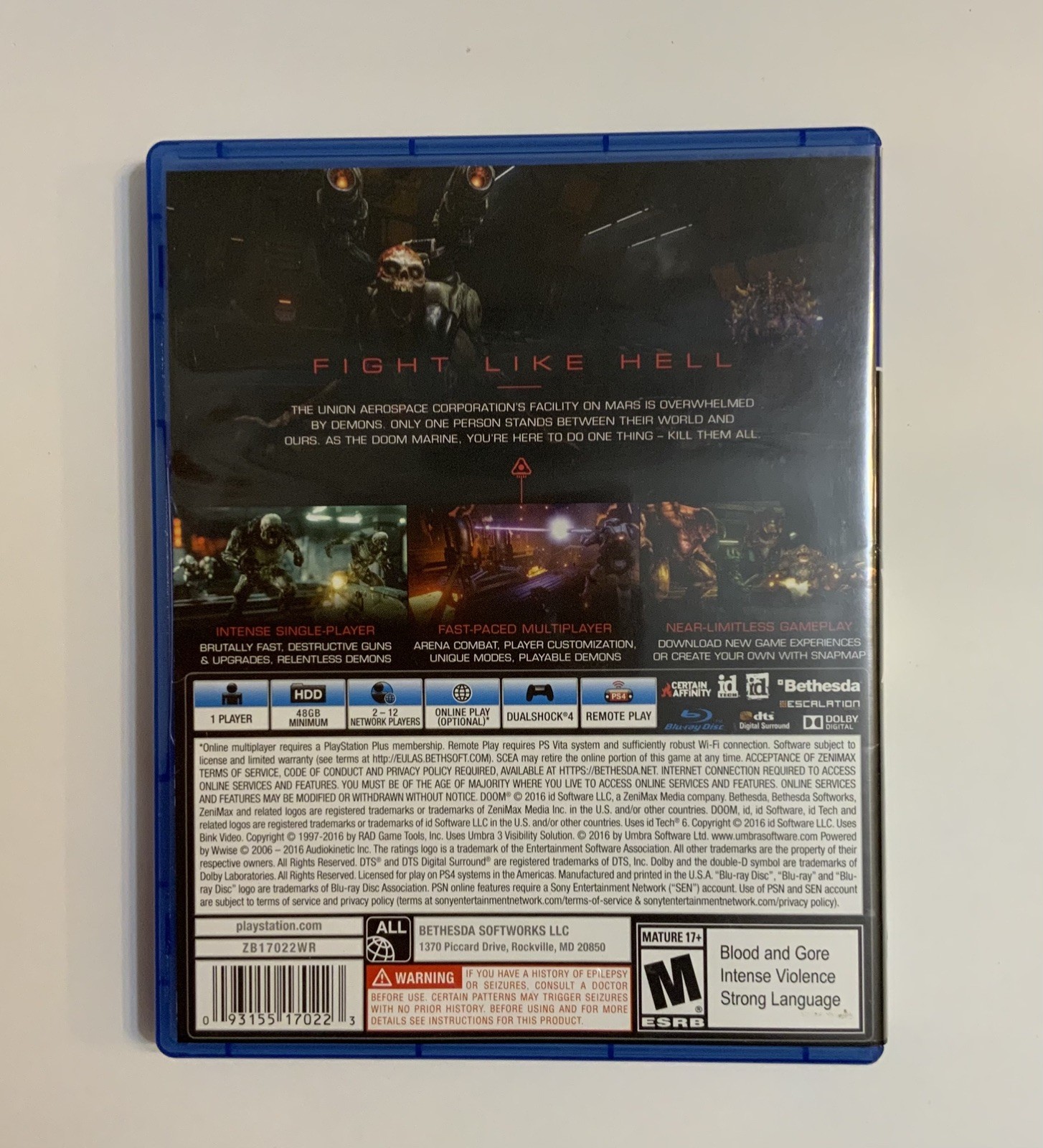 Doom (Sony PlayStation 4, 2016) PS4 Complete