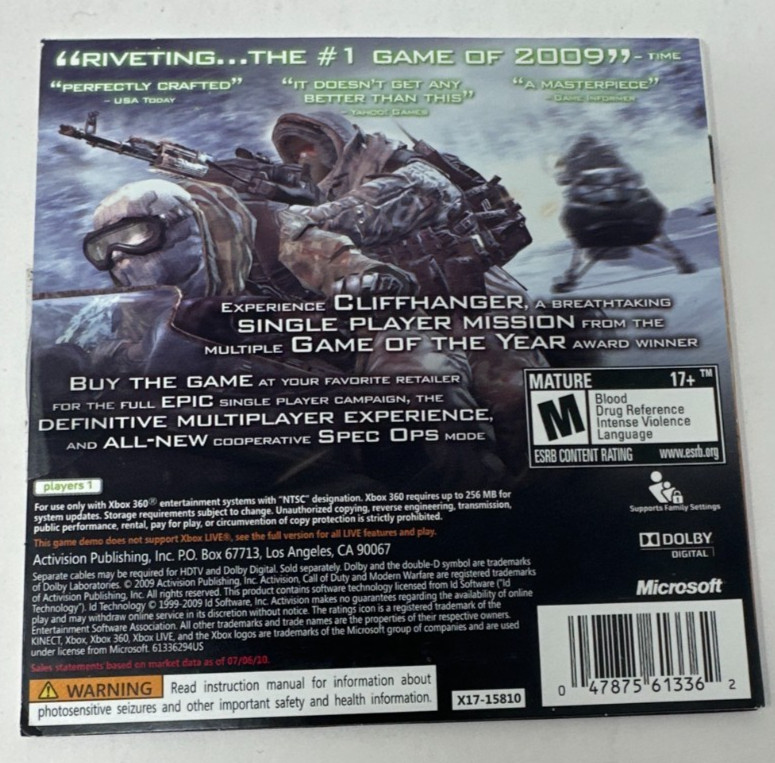 Call of Duty Modern Warfare 2 CliffHanger Demo Xbox 360 New & Factory Sealed!